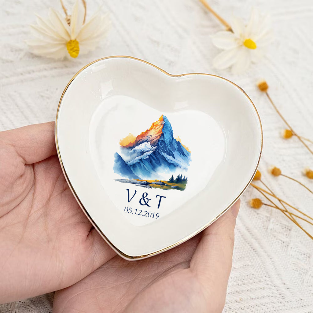 Personalized Trinket Dish  For Engaged Couple • Custom Initials Name And Date Ring Dish • Jewelry Tray • Engagement Gift • Wedding Gift