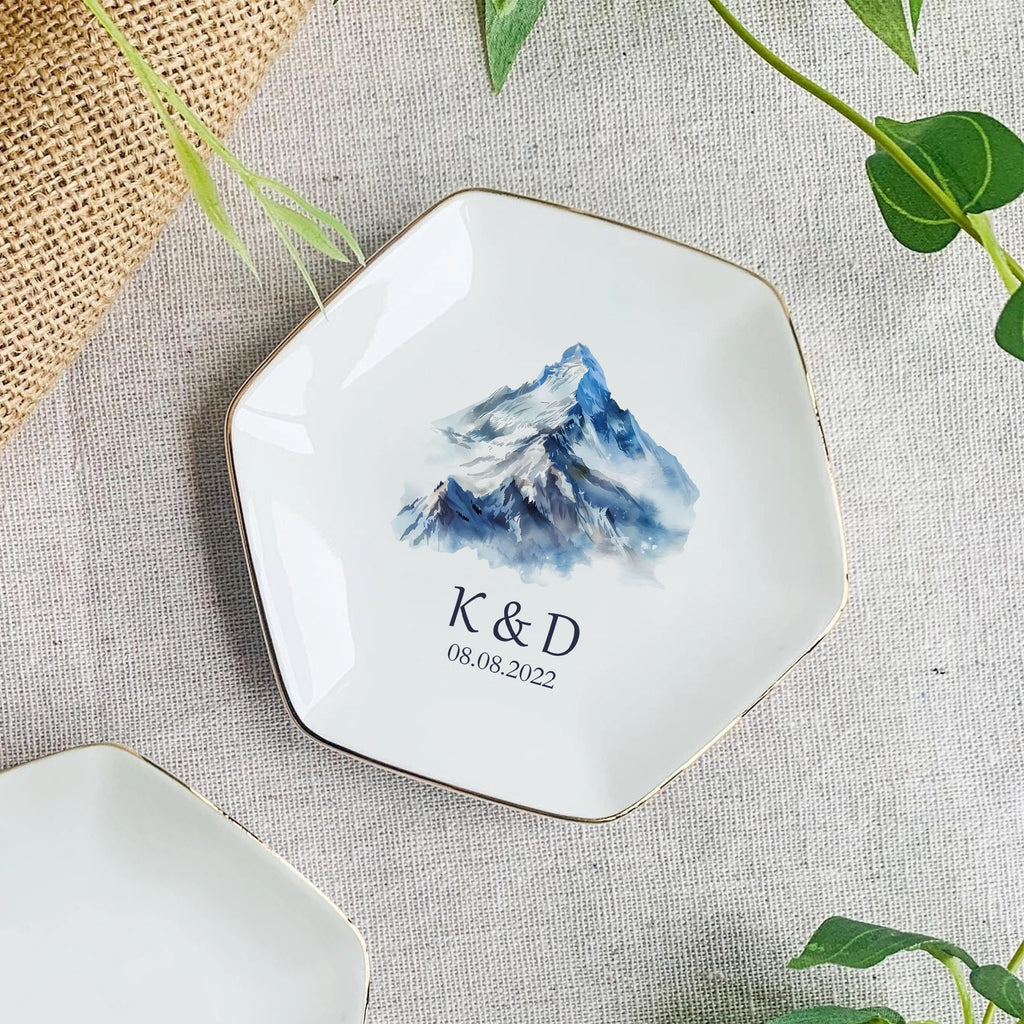 Personalized Trinket Dish  For Engaged Couple • Custom Initials Name And Date Ring Dish • Jewelry Tray • Engagement Gift • Wedding Gift