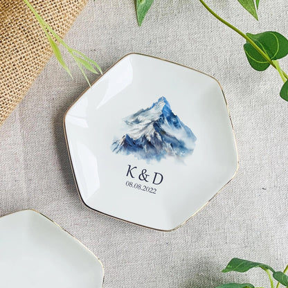 Custom Initials Name And Date – Personalized Trinket Dish  For Engaged Couple