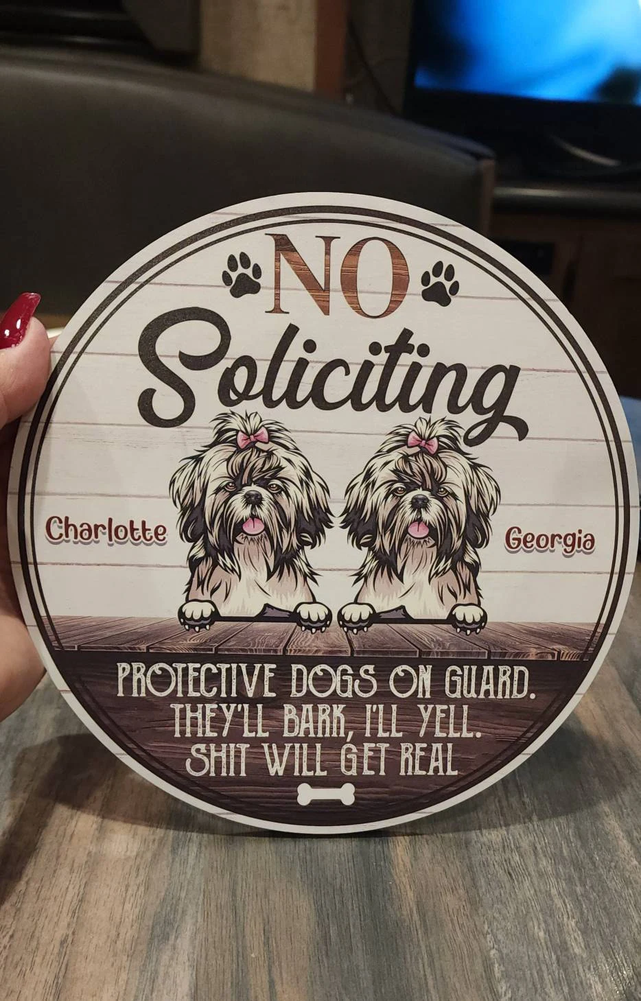 No Soliciting Funny Dog Wooden Sign • Customized Dog Wood Sign • Personalized Dog Sign • Door Sign • Front Door Hanger