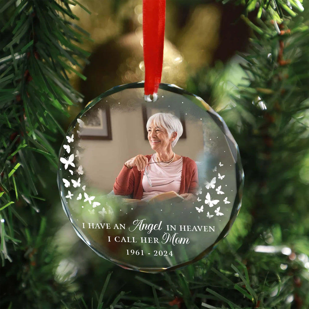 Glass Ornament For Loss Of Mother • Personalized Memorial Ornament For Mom With Photo & Name • Custom Memorial Gift • Christmas Decoration