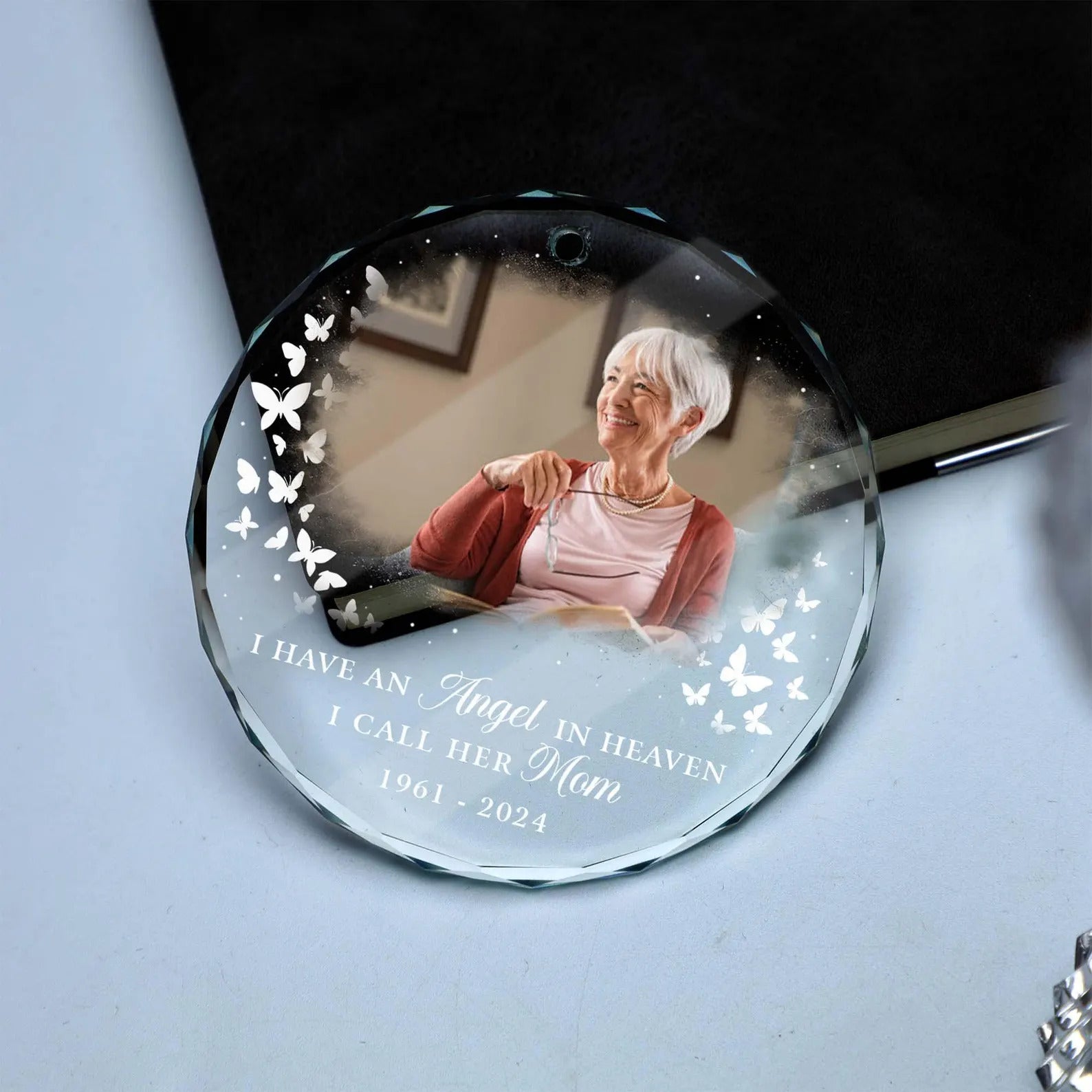 Glass Ornament For Loss Of Mother • Personalized Memorial Ornament For Mom With Photo & Name • Custom Memorial Gift • Christmas Decoration