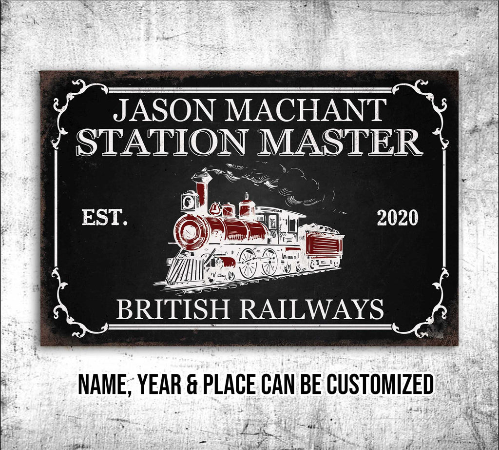 Welcome To The Train Station Master Sign • Custom Name Railroad Crossing Sign • Personalized Welcome Sign For Train Station • Train Depot