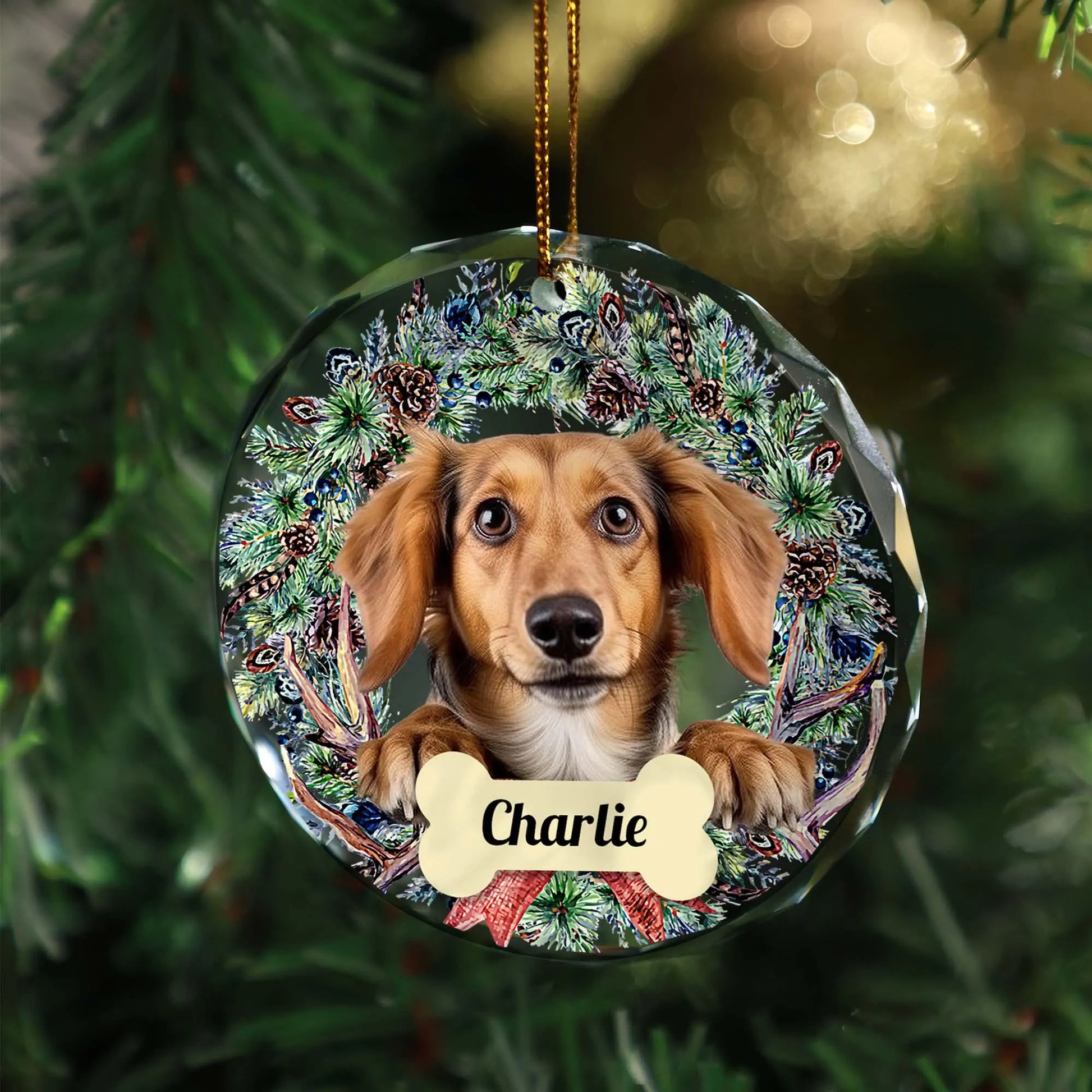 Custom Dog Photo Glass Ornament For Loss Of Dog • Personalized Dog Ornament With Photo & Name • Pet Photo Memorial Gift • Christmas Decoration