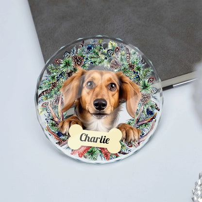 Custom Dog Photo Glass Ornament For Loss Of Dog • Personalized Dog Ornament With Photo & Name • Pet Photo Memorial Gift • Christmas Decoration