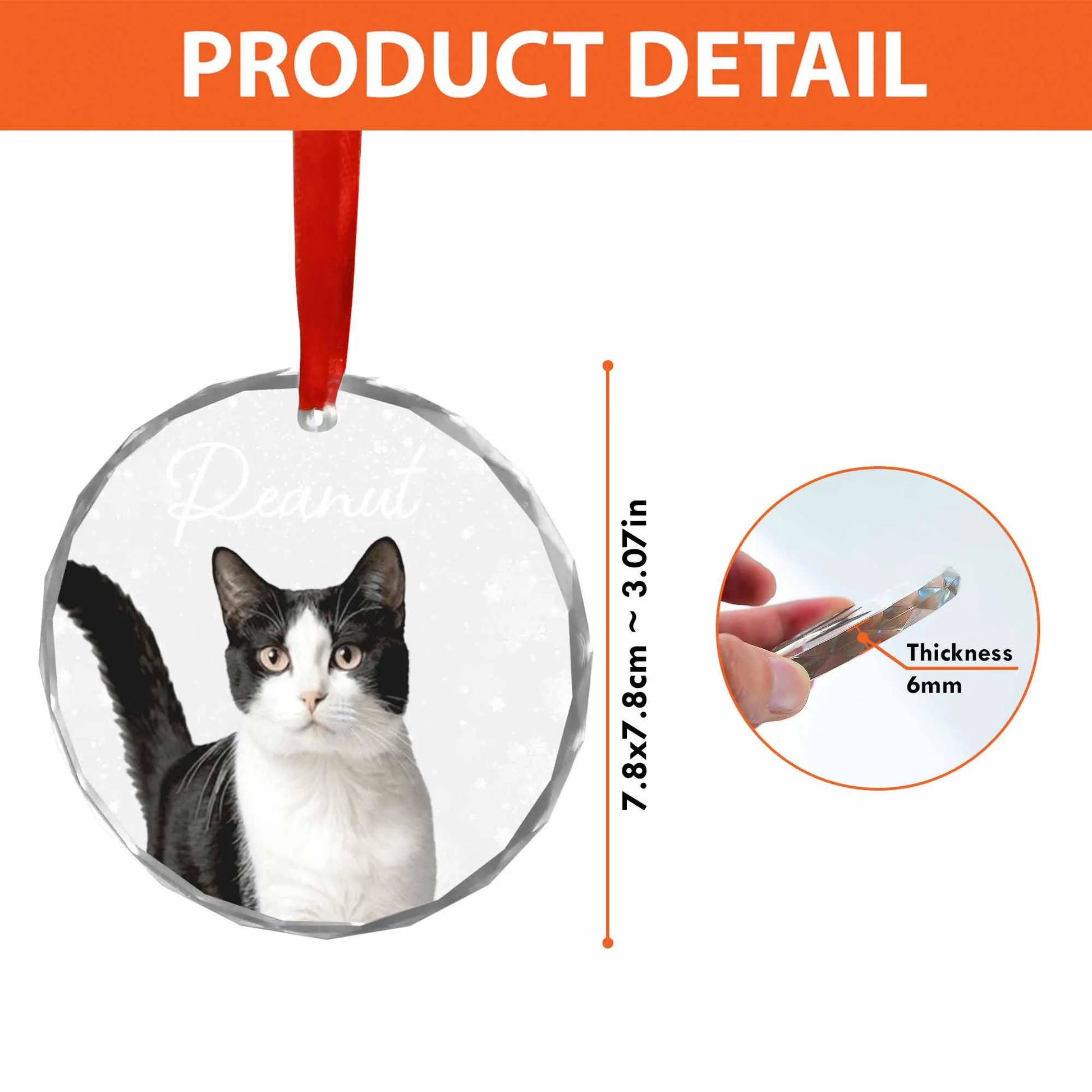 Custom Cat Photo Glass Ornament For Loss Of Cat • Personalized Cat Ornament With Photo & Name • Pet Photo Memorial Gift • Christmas Decoration