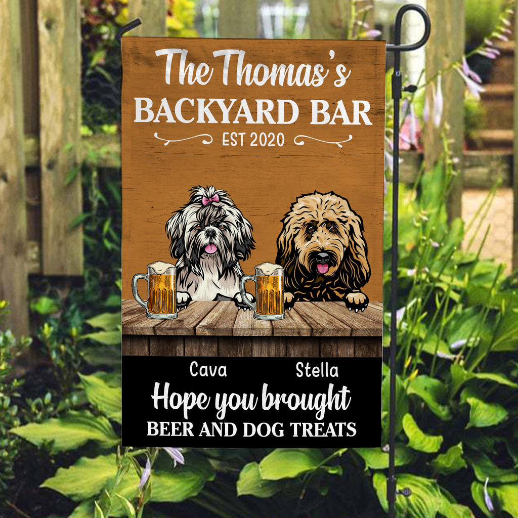 Welcome To Backyard Bar Hope You Brought Beer & Dog Treats • Funny Decoration Flag • Personalized Dog & Cat Garden Flag • Custom Welcome Flag