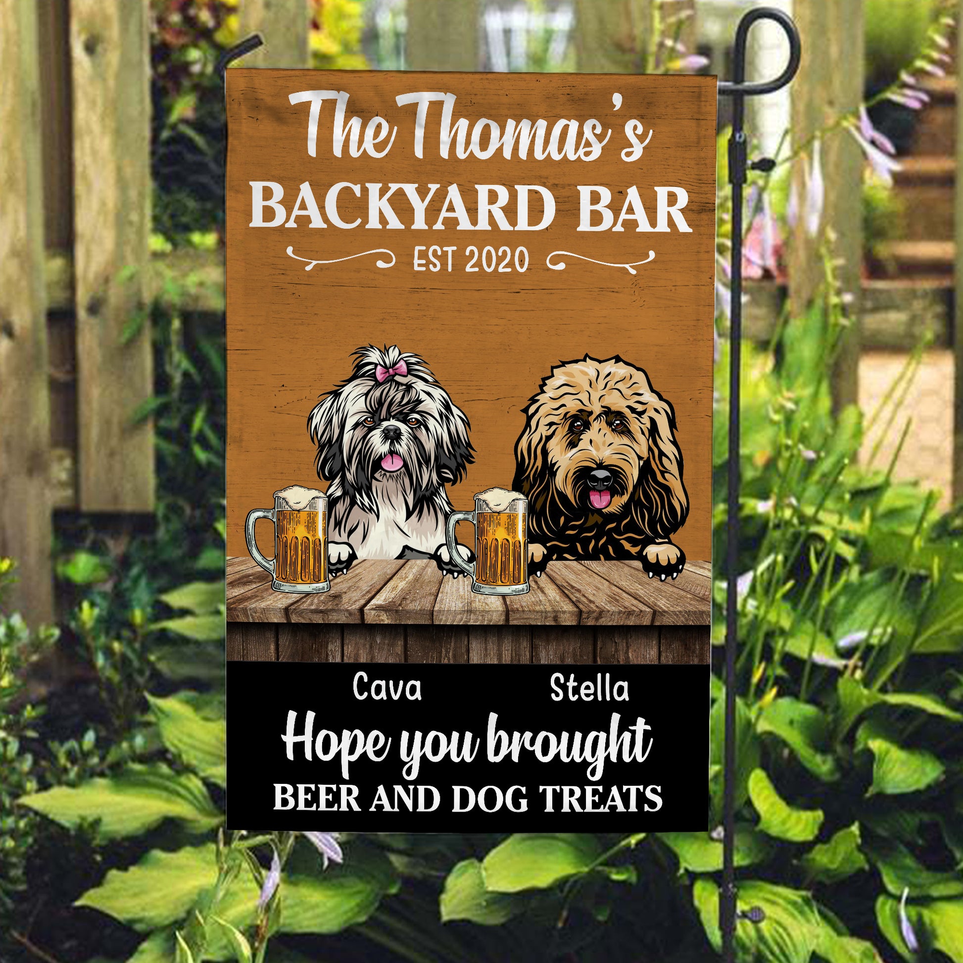 Welcome To Backyard Bar Hope You Brought Beer & Dog Treats • Funny Decoration Flag • Personalized Dog & Cat Garden Flag • Custom Welcome Flag