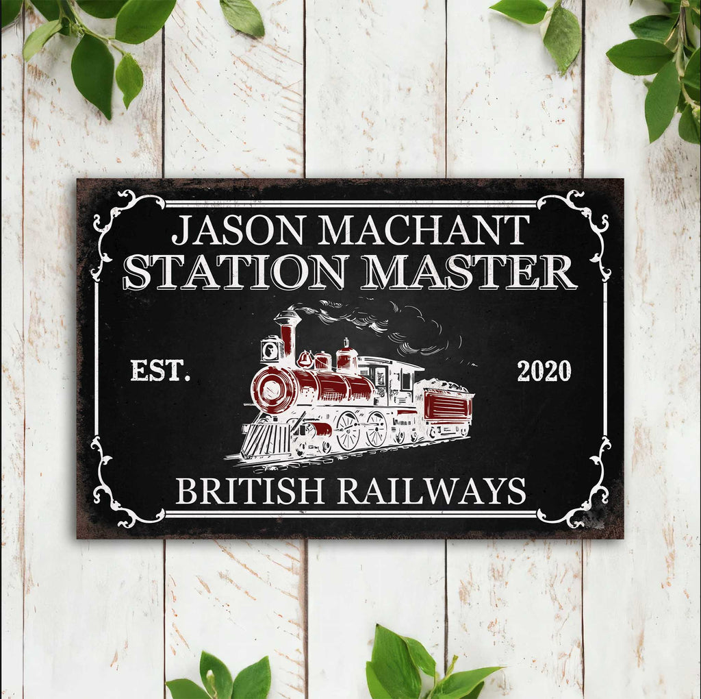 Welcome To The Train Station Master Sign • Custom Name Railroad Crossing Sign • Personalized Welcome Sign For Train Station • Train Depot