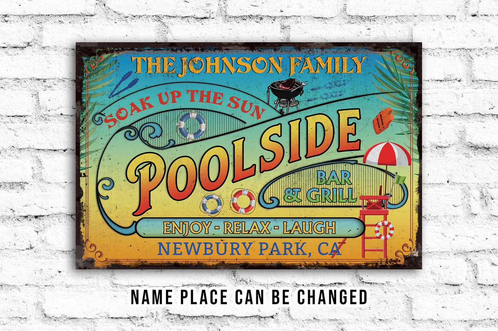 Welcome To Our Poolside • Custom Outside Pool Metal Sign • Personalized Swimming Pool Sign • Outdoor Sign • Backyard Sign • Funny Poolside Decor