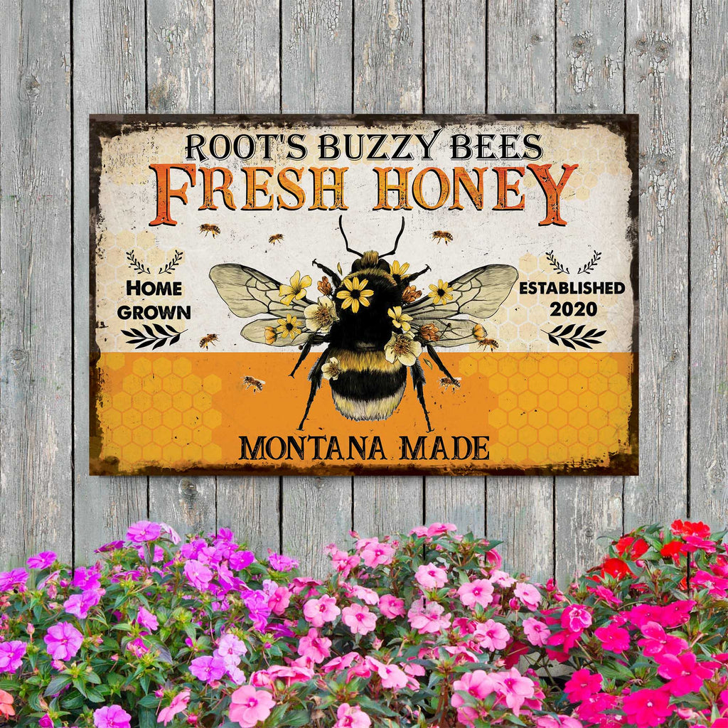 Welcome To The Bee Farm Sign • Custom Name Sign • Home Grown Fresh Honey Classic Sign • Personalized Bee Farmhouse Decor For Beekeeper