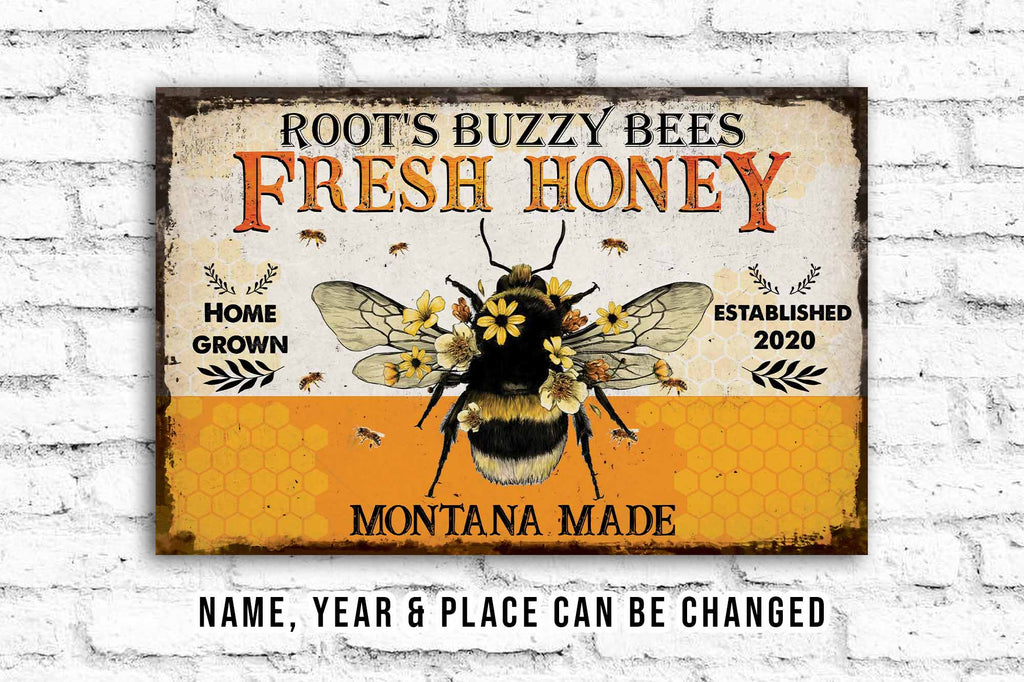 Welcome To The Bee Farm Sign • Custom Name Sign • Home Grown Fresh Honey Classic Sign • Personalized Bee Farmhouse Decor For Beekeeper