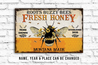 Welcome To The Bee Farm Sign • Custom Name Sign • Home Grown Fresh Honey Classic Sign • Personalized Bee Farmhouse Decor For Beekeeper
