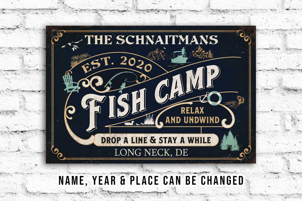 Personalized Welcome To The Fish Camp Sign • Custom Fishing Camp Sign • Classic Metal Sign
