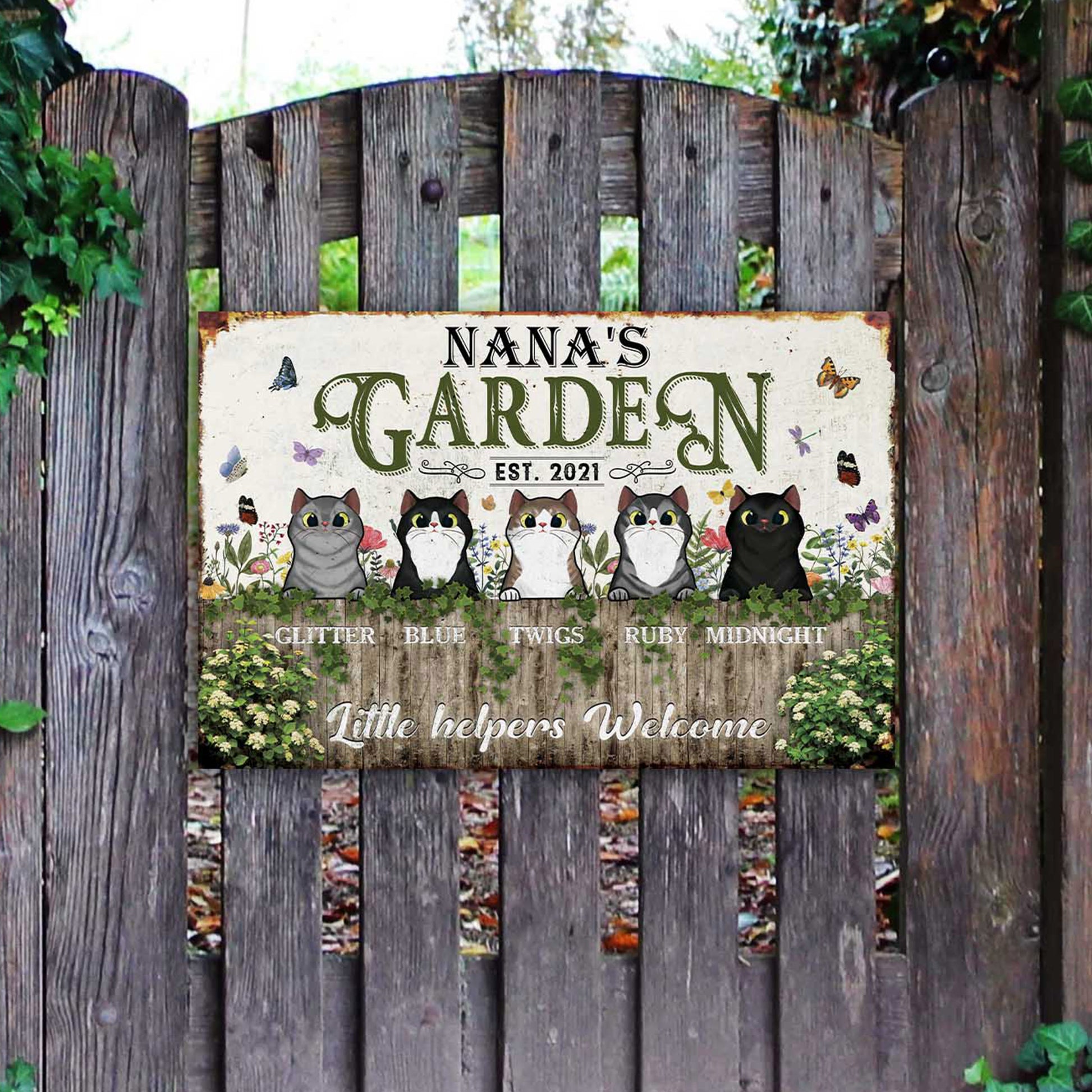 Welcome To The Nana's Garden Sign • Custom Metal Sign For Cat Lovers • Personalized Cat Welcome Sign For Grandma • Outdoor Sign • Backyard Sign • Funny Sign For Gardeners