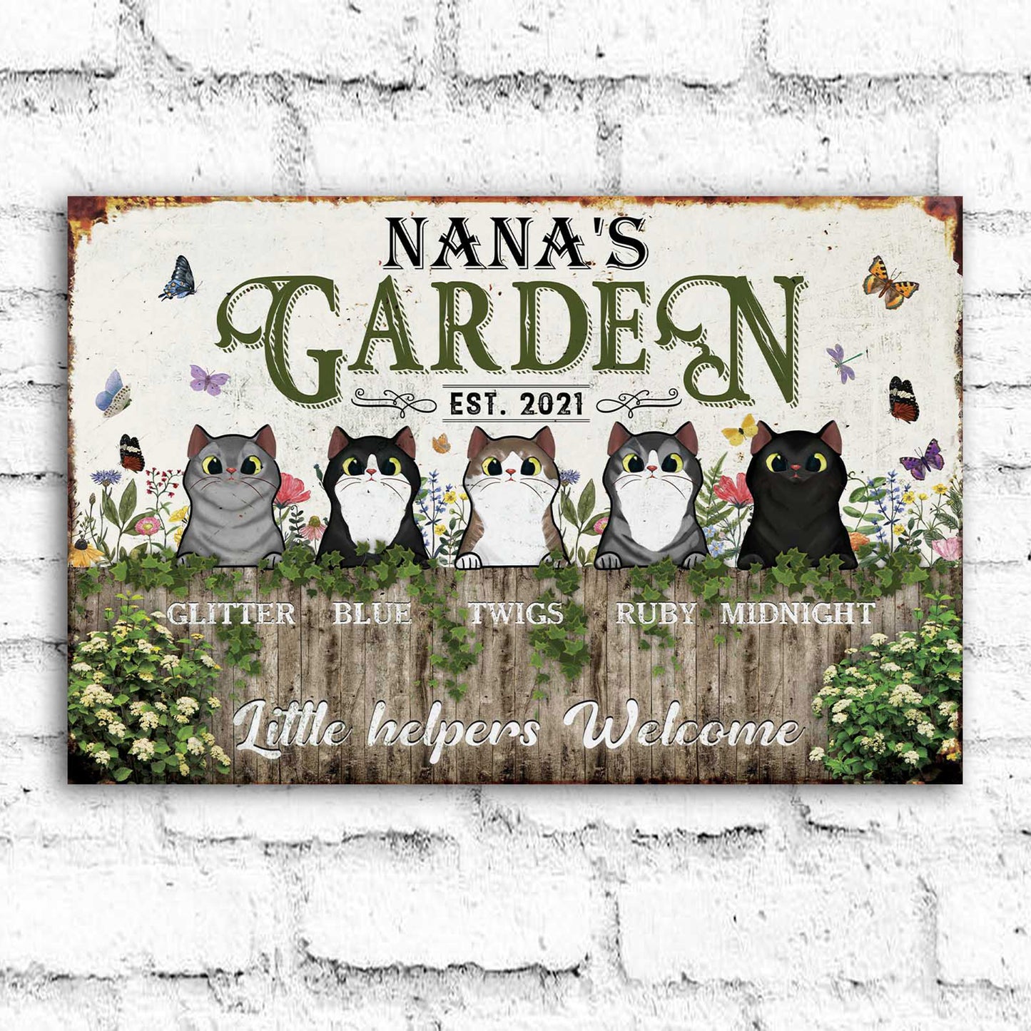 Welcome To The Nana's Garden Sign • Custom Metal Sign For Cat Lovers • Personalized Cat Welcome Sign For Grandma • Outdoor Sign • Backyard Sign • Funny Sign For Gardeners