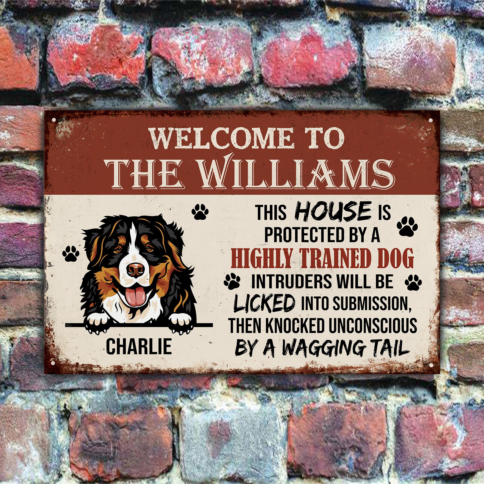 Welcome To Our House Metal Sign • Custom Sign For Dog Lovers • Personalized Dog Welcome Sign • Funny Sign • Outdoor Sign • Backyard Sign
