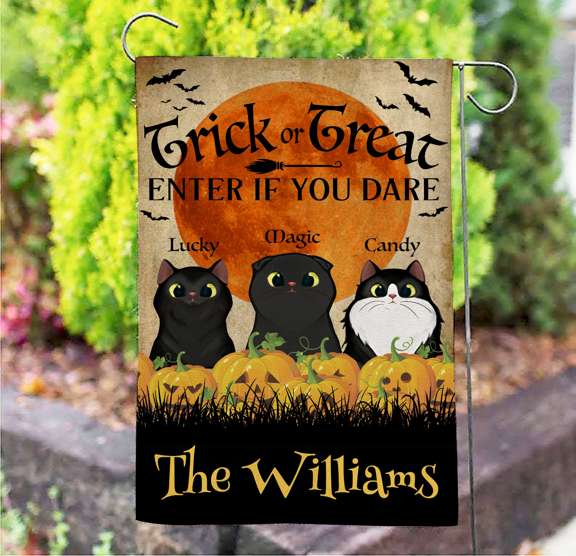 Trick Or Treat • Funny Halloween Decoration Flag • Personalized Dog & Cat Garden Flag • Custom Welcome Flag