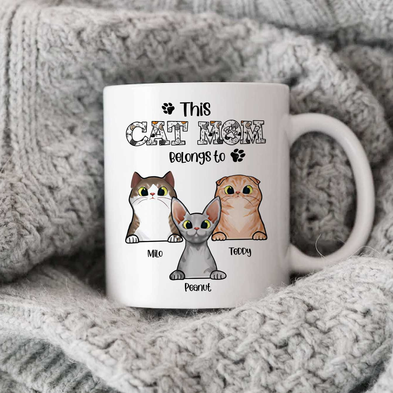 This Cat Mom Belongs To • Custom Mug For Cat Lovers • Personalized Funny Gift For Cat Dad And Cat Mom