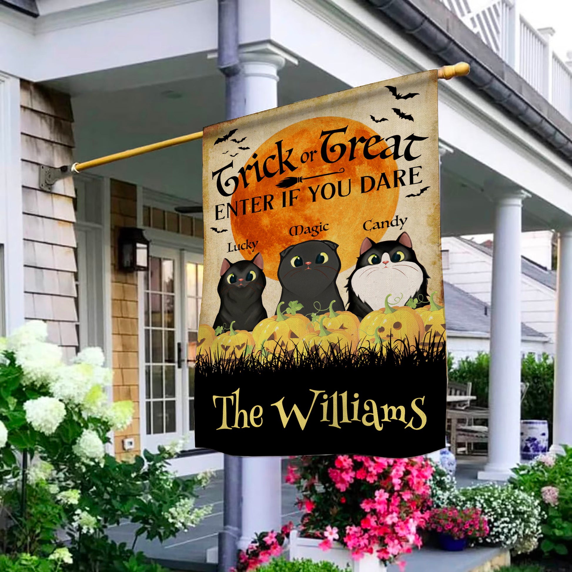 Trick Or Treat • Funny Halloween Decoration Flag • Personalized Dog & Cat Garden Flag • Custom Welcome Flag