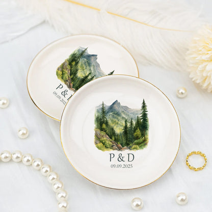 Custom Initials Name And Date – Personalized Trinket Dish  For Engaged Couple