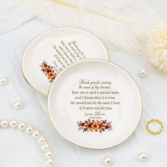 Personalized Trinket Dish For Mother In Law On Wedding Day • Thank You Gift From Bride • From Daughter In Law • Custom Floral Ring Tray