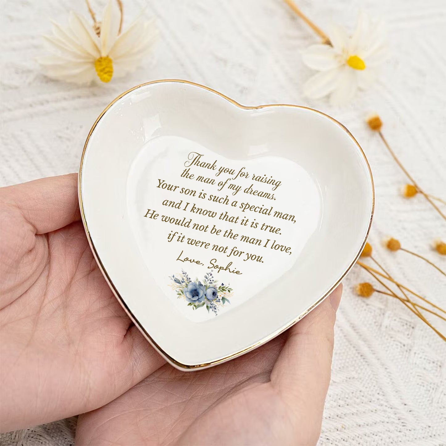 Thank You For Raising The Man Of My Dreams – Personalized Flower Jewelry Dish for Mother in Law