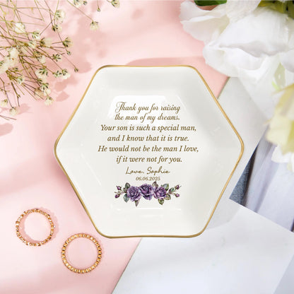 Personalized Trinket Dish For Mother In Law On Wedding Day • Thank You Gift From Bride • From Daughter In Law • Custom Floral Ring Tray