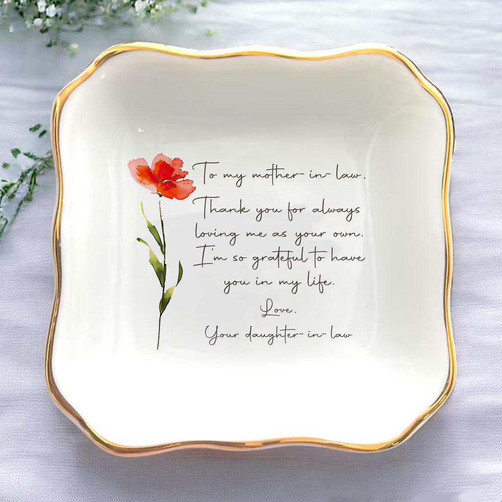Personalized Wedding Ring Dish For Mother In Law Gift From Daughter In Law • Custom Flower Trinket Tray For Future Parents In Law