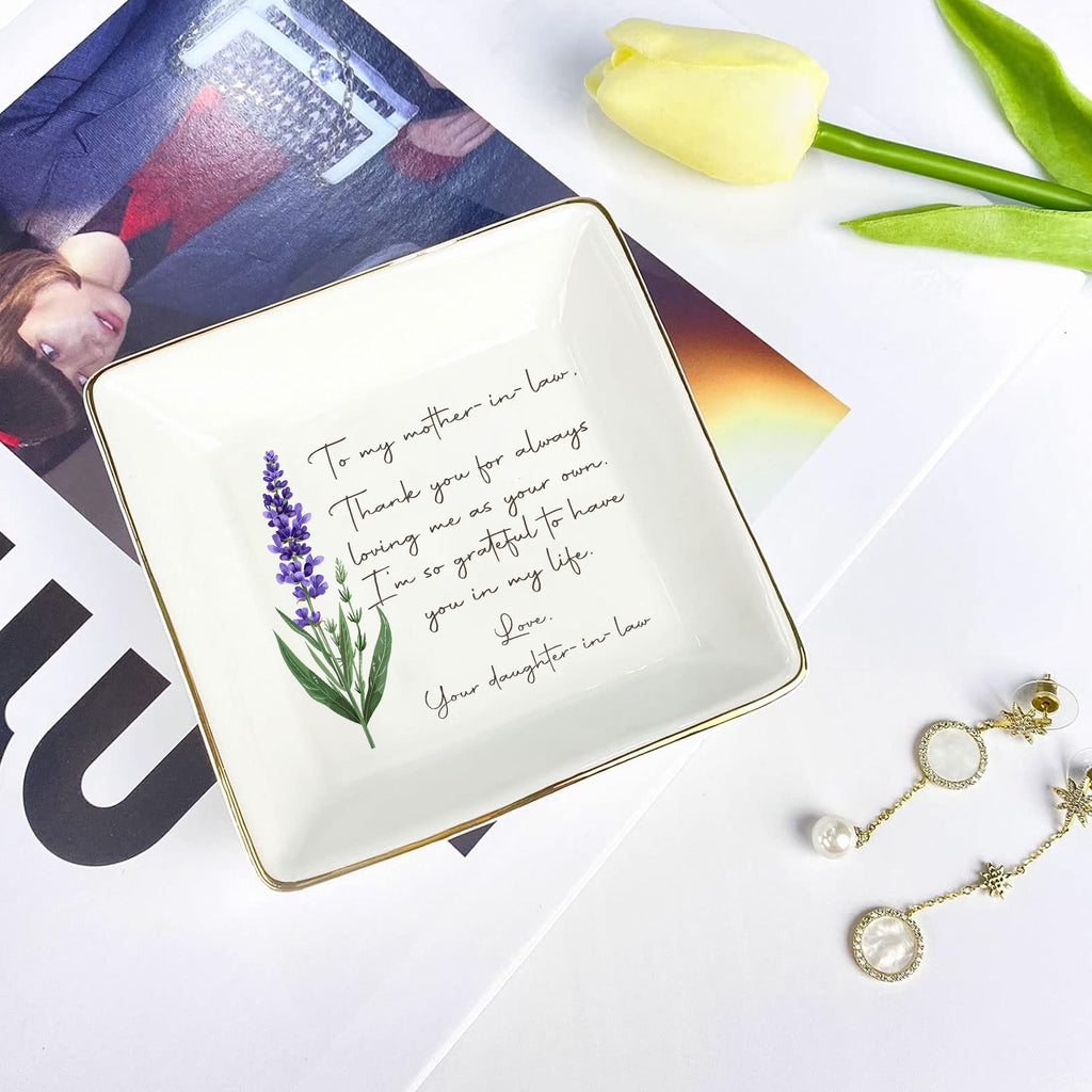 Personalized Wedding Ring Dish For Mother In Law Gift From Daughter In Law • Custom Flower Trinket Tray For Future Parents In Law