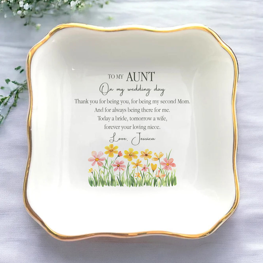 To My Aunt On My Wedding Day • Custom Watercolor Flower Ring Dish • Personalized Aunt & Niece Trinket Dish • Jewelry Tray • Wedding Gift For Aunt From Bride • Birthday Gift • Keepsake Gift