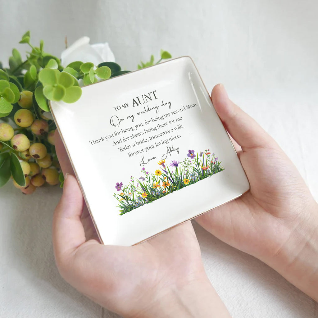 To My Aunt On My Wedding Day • Custom Watercolor Flower Ring Dish • Personalized Aunt & Niece Trinket Dish • Jewelry Tray • Wedding Gift For Aunt From Bride • Birthday Gift • Keepsake Gift