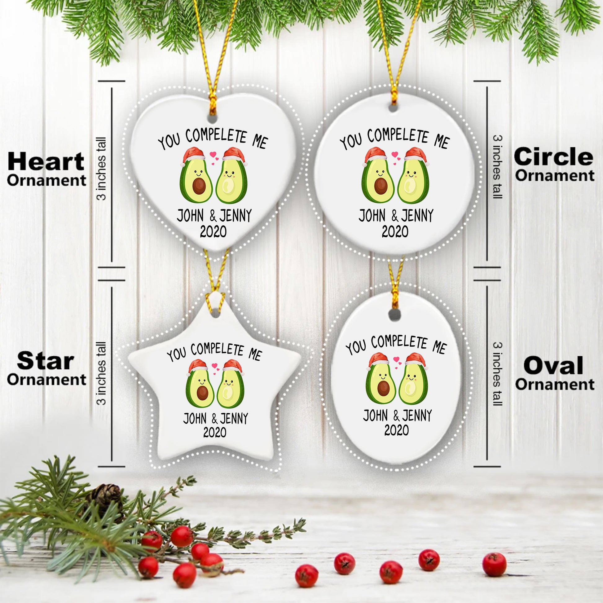 Avocado couple Ornament, Personalized Engagement Gift, Just Married, First Christmas Together, Newlywed, Anniversary Christmas Gift