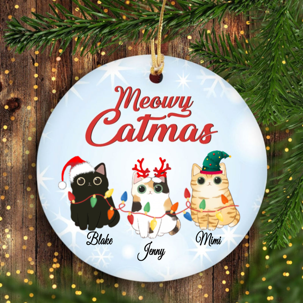 Meowy Catmas Personalized Cat Decorative Christmas Ornament Cat Lover Gift, Personalized Christmas Ornament, Custom Cat Name Christmas Ornament