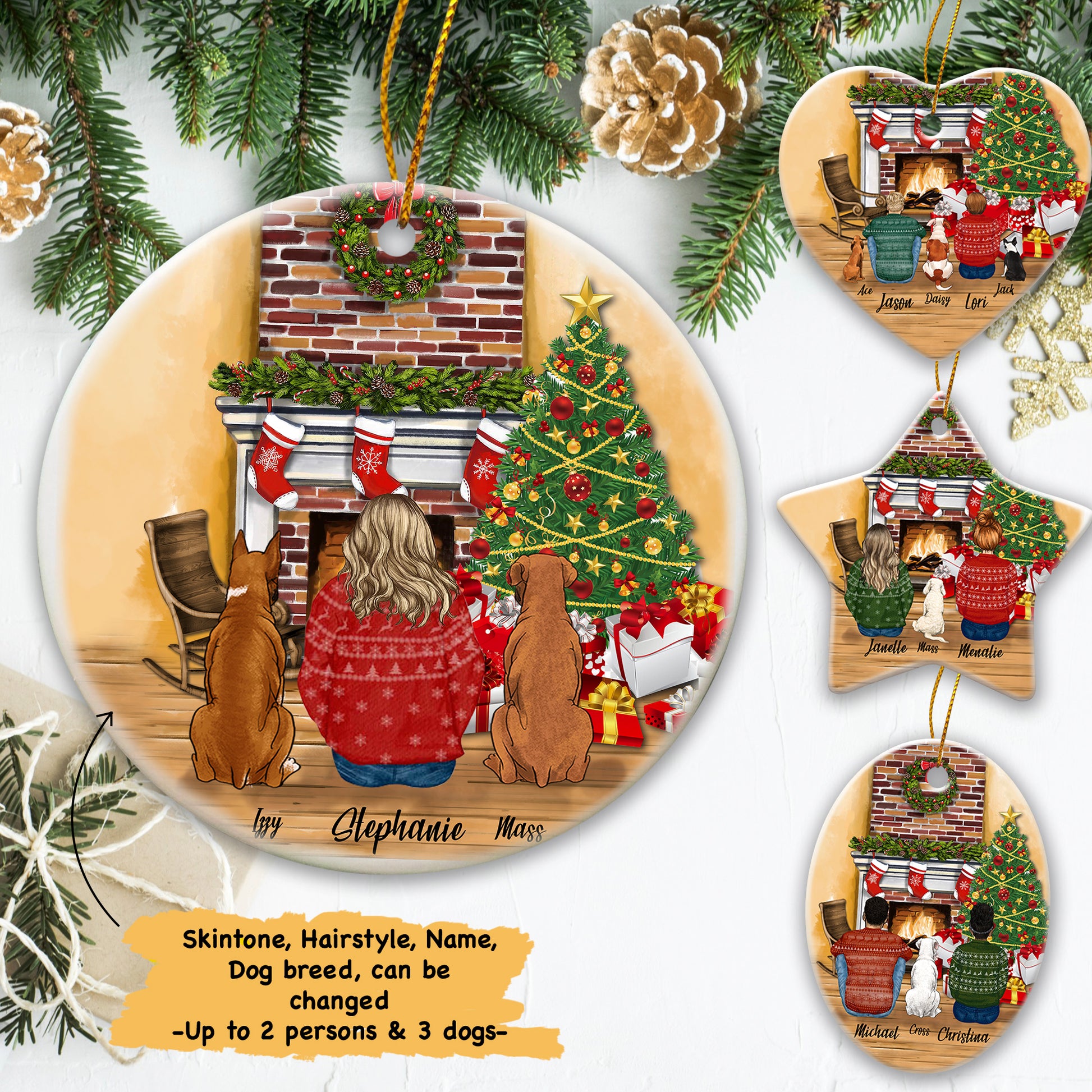 Copy of Personalized Dog Christmas Ceramic Ornament Gifts For Dog Lovers, Printed on BOTH Side, DOG And COUPLE, Custom Dog Name Christmas Ornament