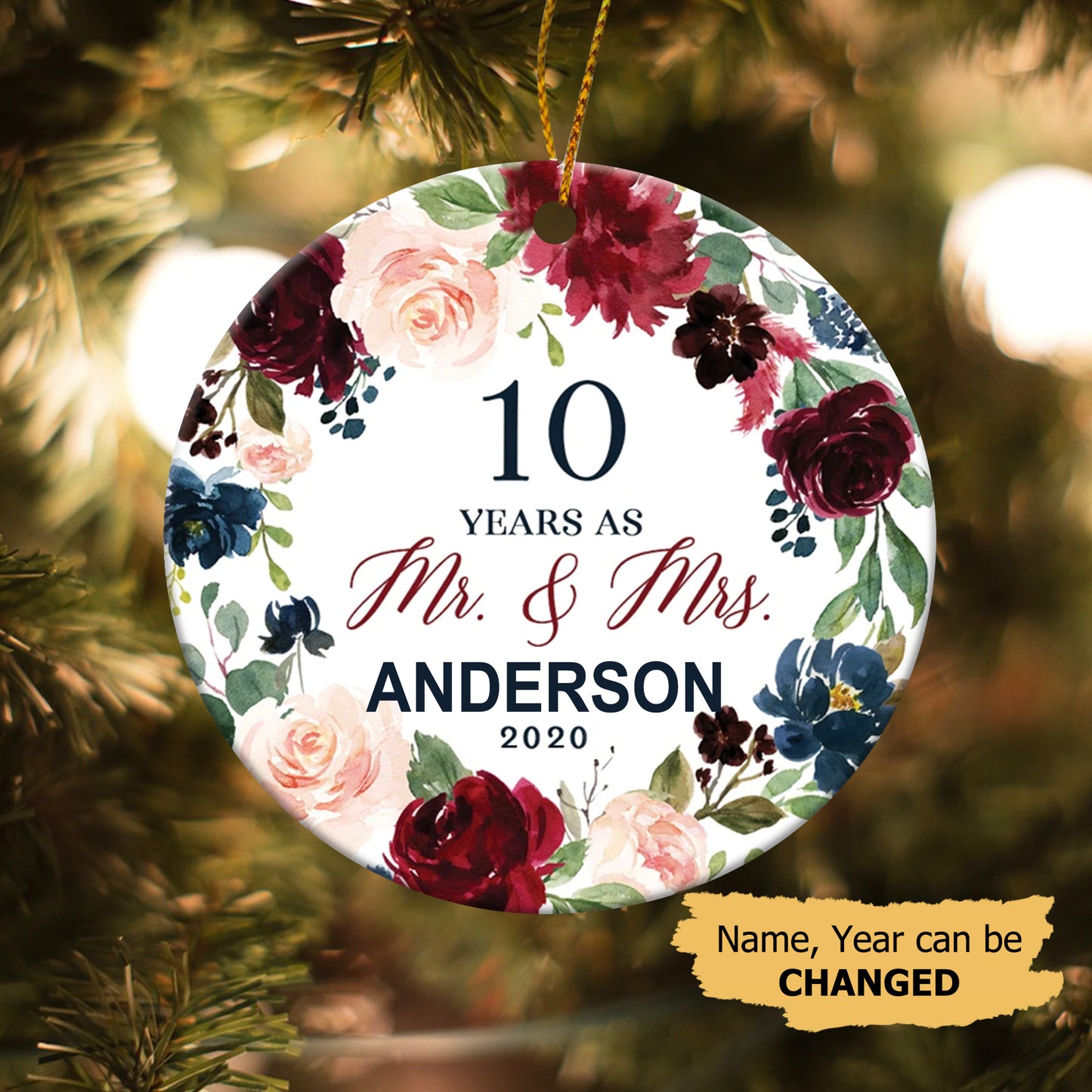 Personalized Years As Mr. and Mrs. Ornament, Custom Name Christmas Ornament