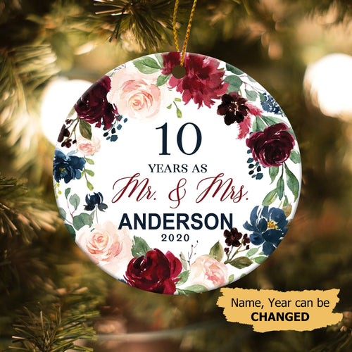 Personalized Years As Mr. and Mrs. Ornament, Custom Name Christmas Ornament