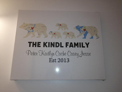 Bear Family Retro Map - Premium Canvas, Poster