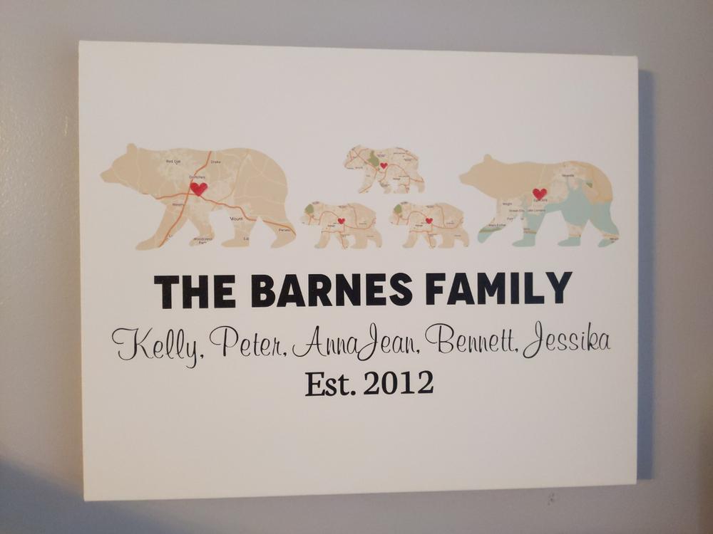 Bear Family Retro Map - Premium Canvas, Poster