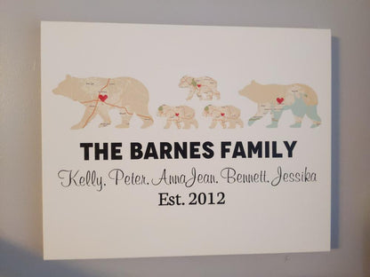 Bear Family Retro Map - Premium Canvas, Poster