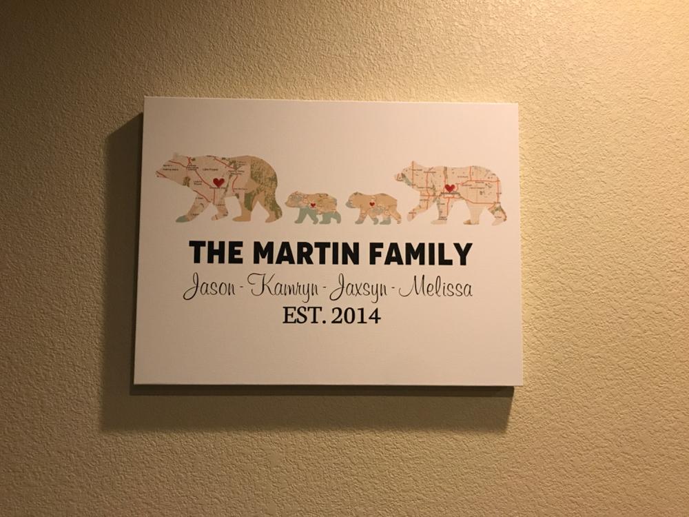 Bear Family Retro Map - Premium Canvas, Poster