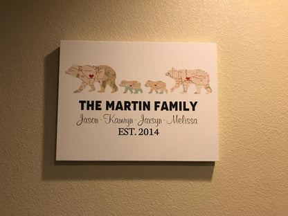 Bear Family Retro Map - Premium Canvas, Poster