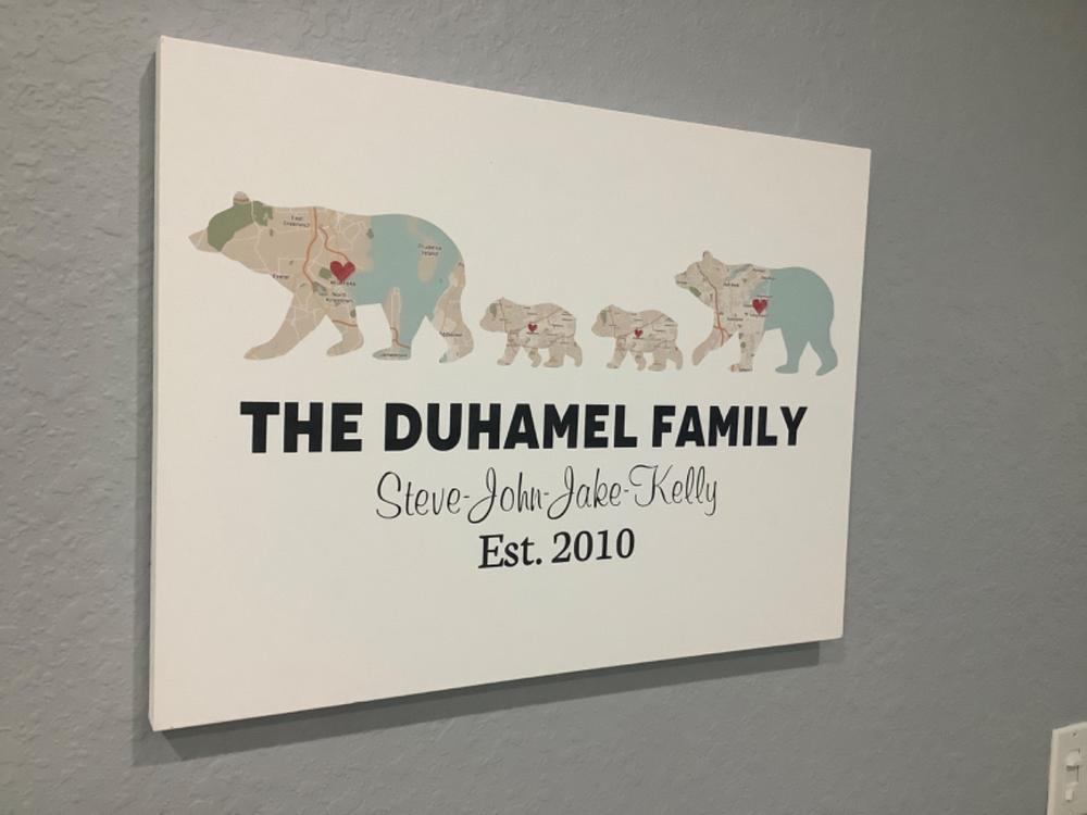 Bear Family Retro Map - Premium Canvas, Poster