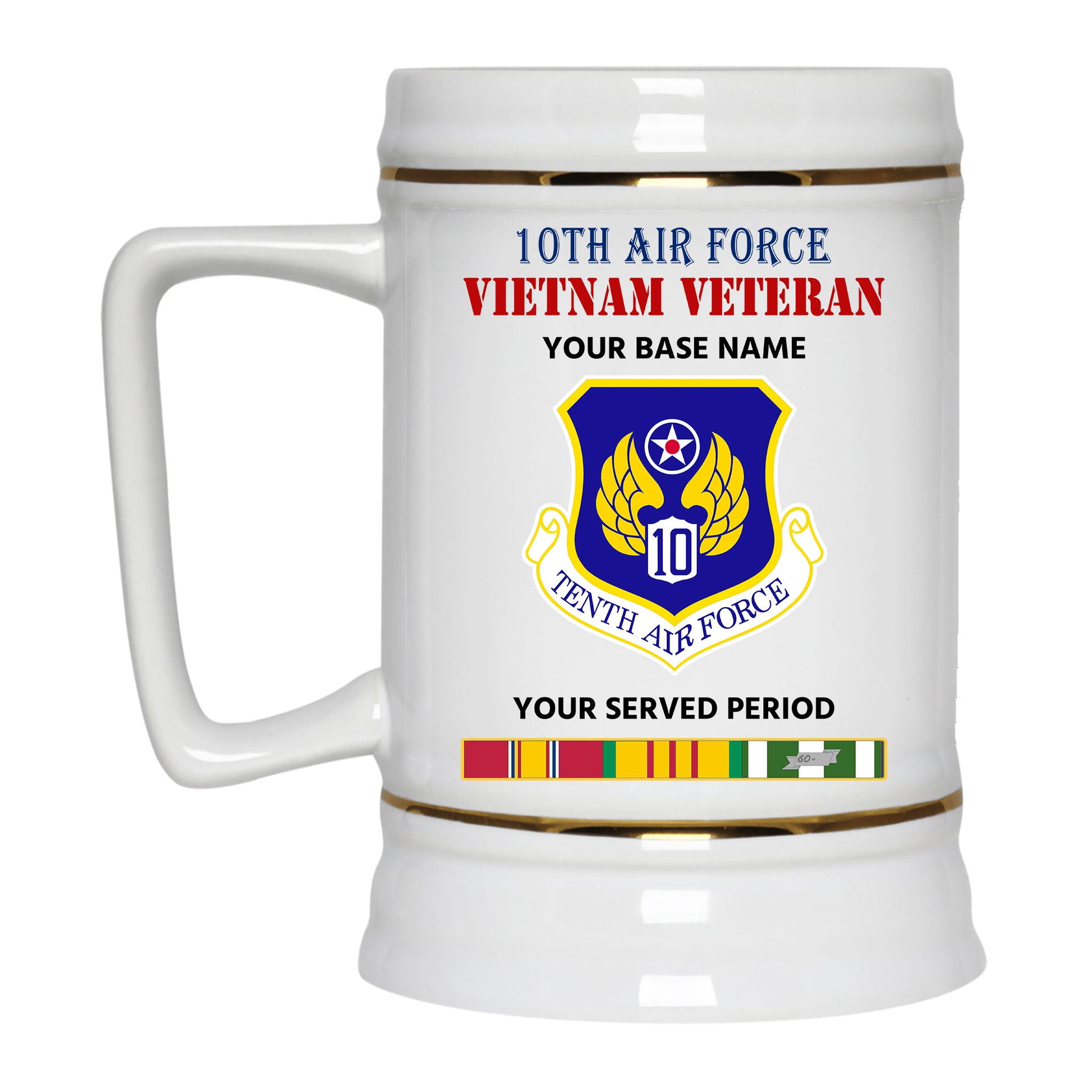 10TH AIR FORCE BEER STEIN 22oz GOLD TRIM BEER STEIN