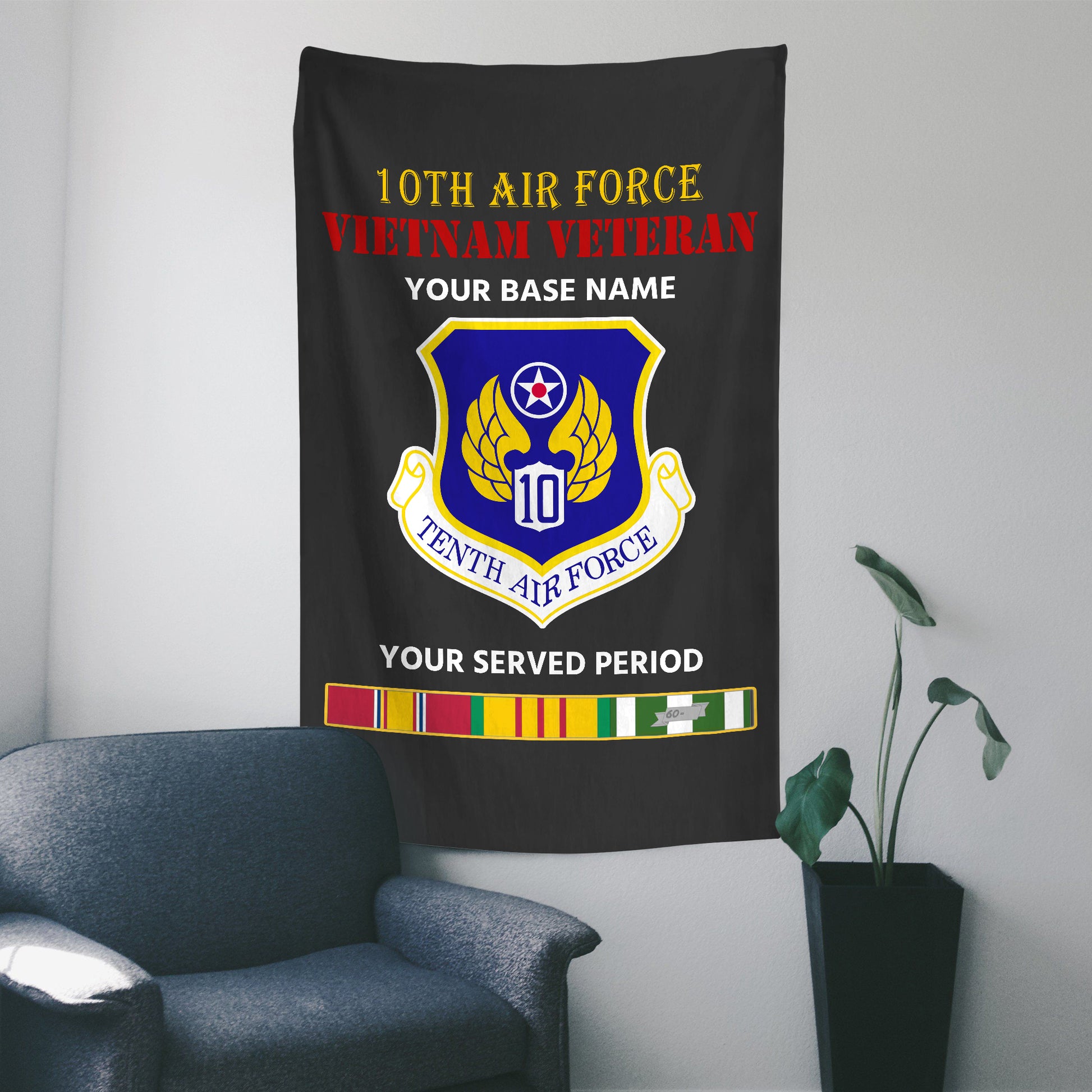 10TH AIR FORCE WALL FLAG VERTICAL HORIZONTAL 36 x 60 INCHES WALL FLAG