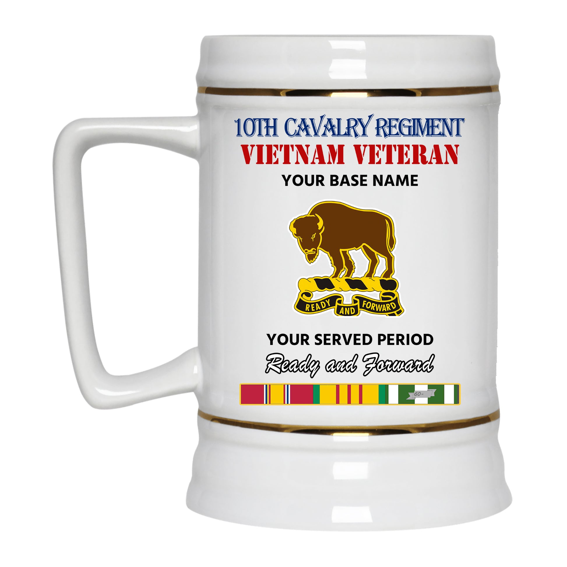 10TH CAVALRY REGIMENT BEER STEIN 22oz GOLD TRIM BEER STEIN