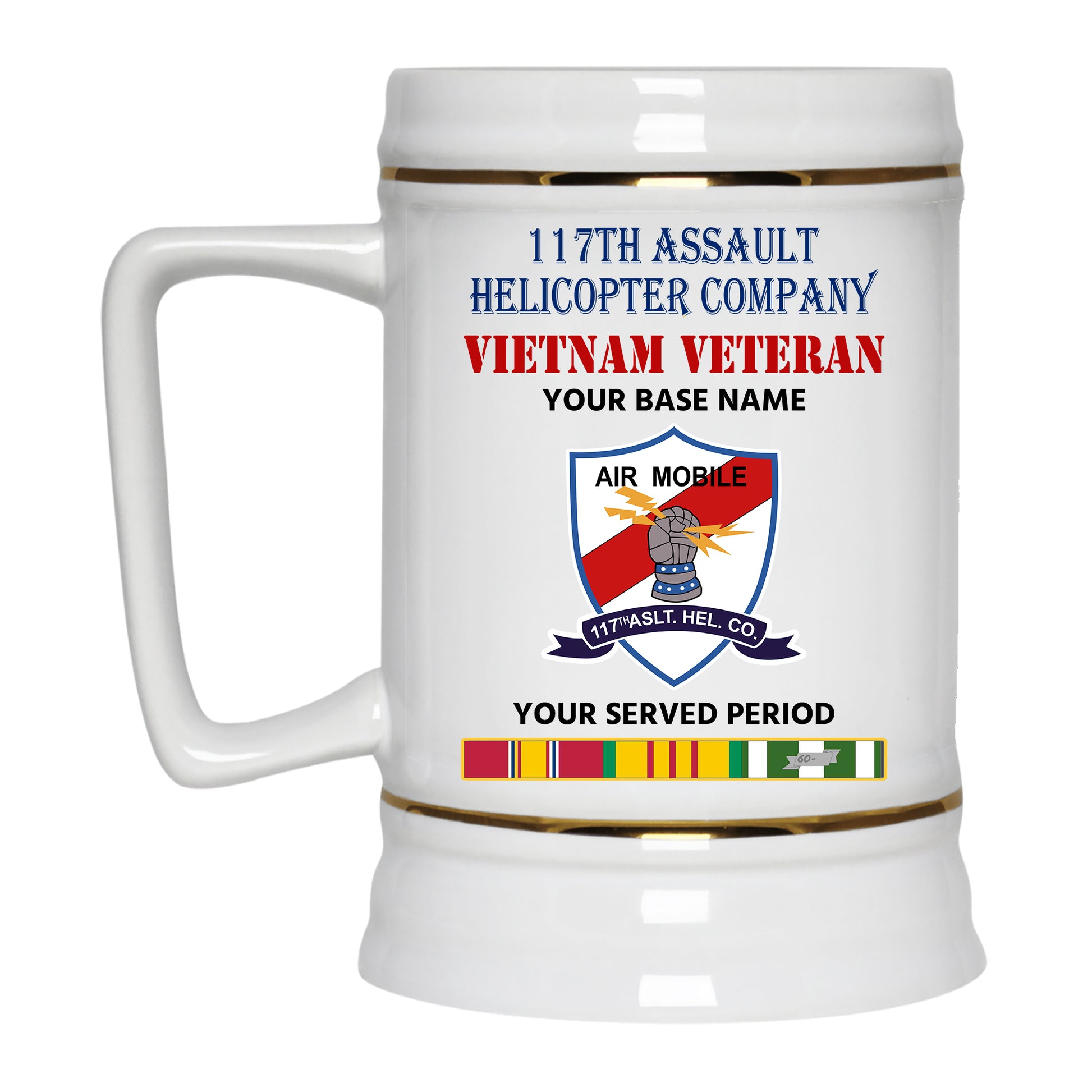 117TH ASSAULT HELICOPTER COMPANY BEER STEIN 22oz GOLD TRIM BEER STEIN