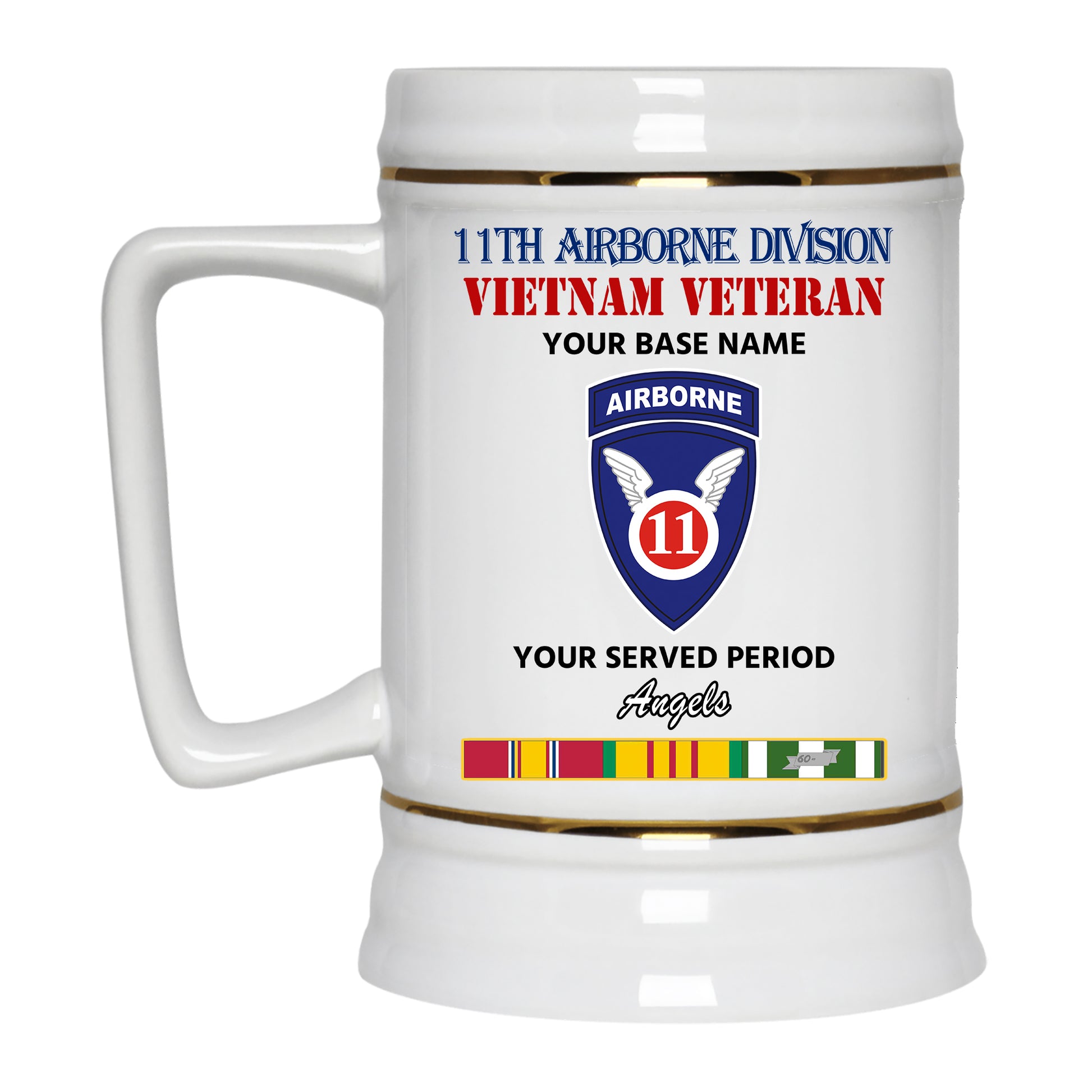 11TH AIRBORNE DIVISION BEER STEIN 22oz GOLD TRIM BEER STEIN