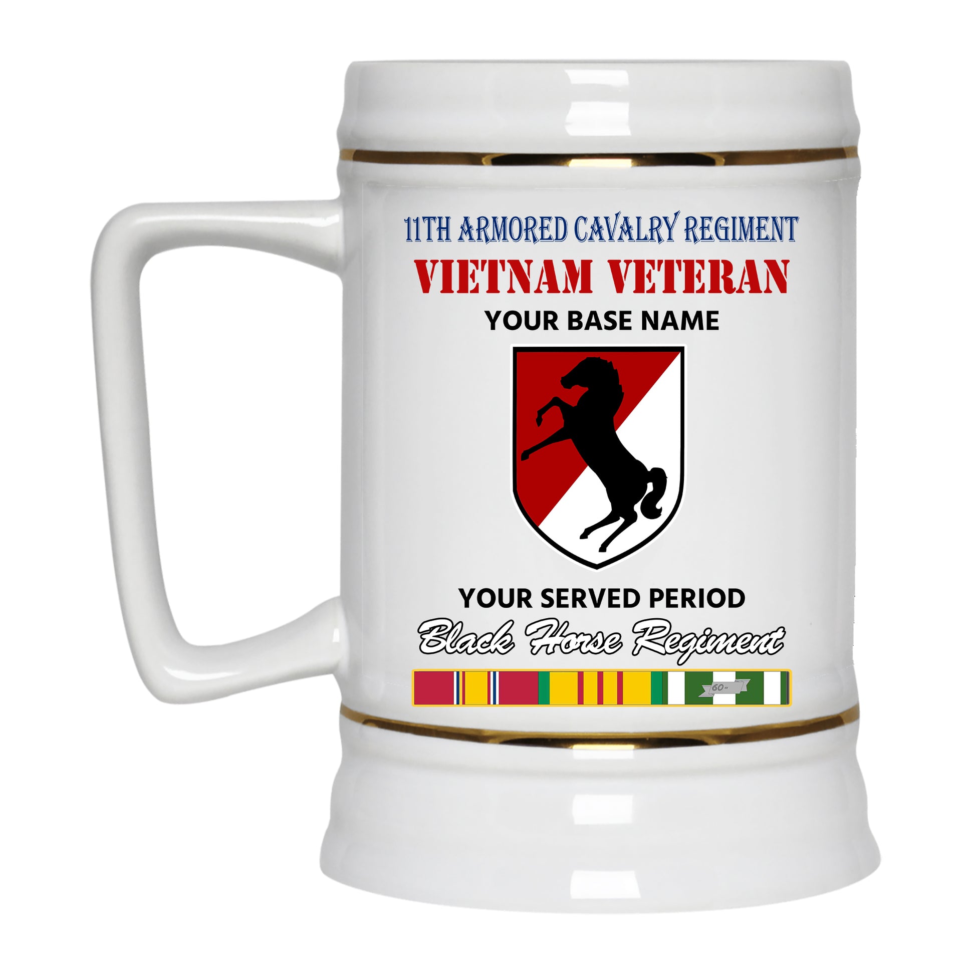 11TH ARMORED CAVALRY REGIMENT BEER STEIN 22oz GOLD TRIM BEER STEIN