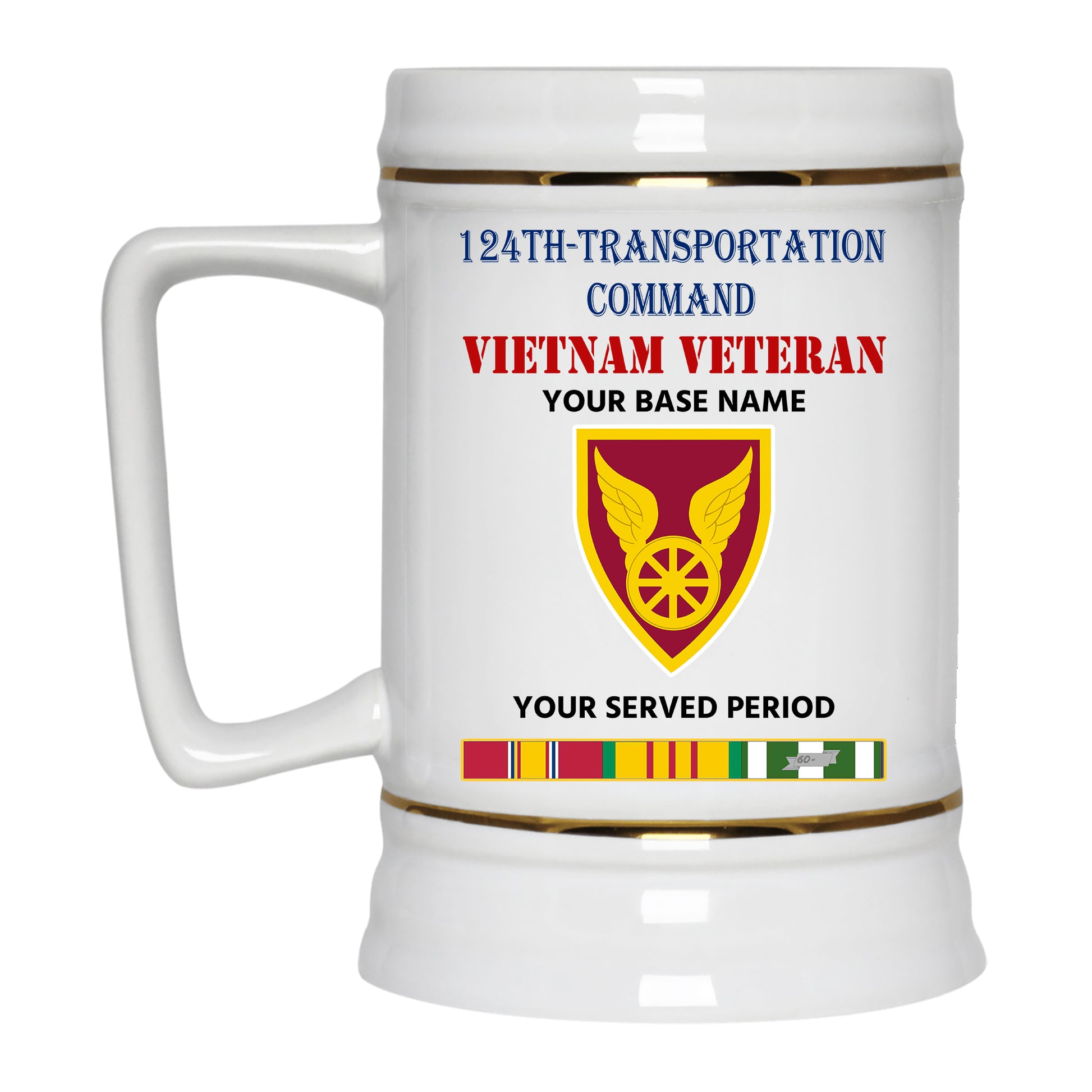 124TH TRANSPORTATION COMMAND BEER STEIN 22oz GOLD TRIM BEER STEIN